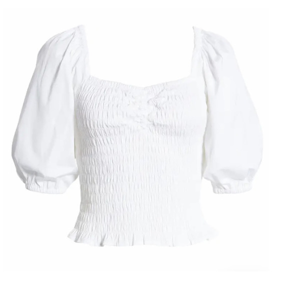 Open Edit Tops - Open Edit Puff Sleeve Smocked Top